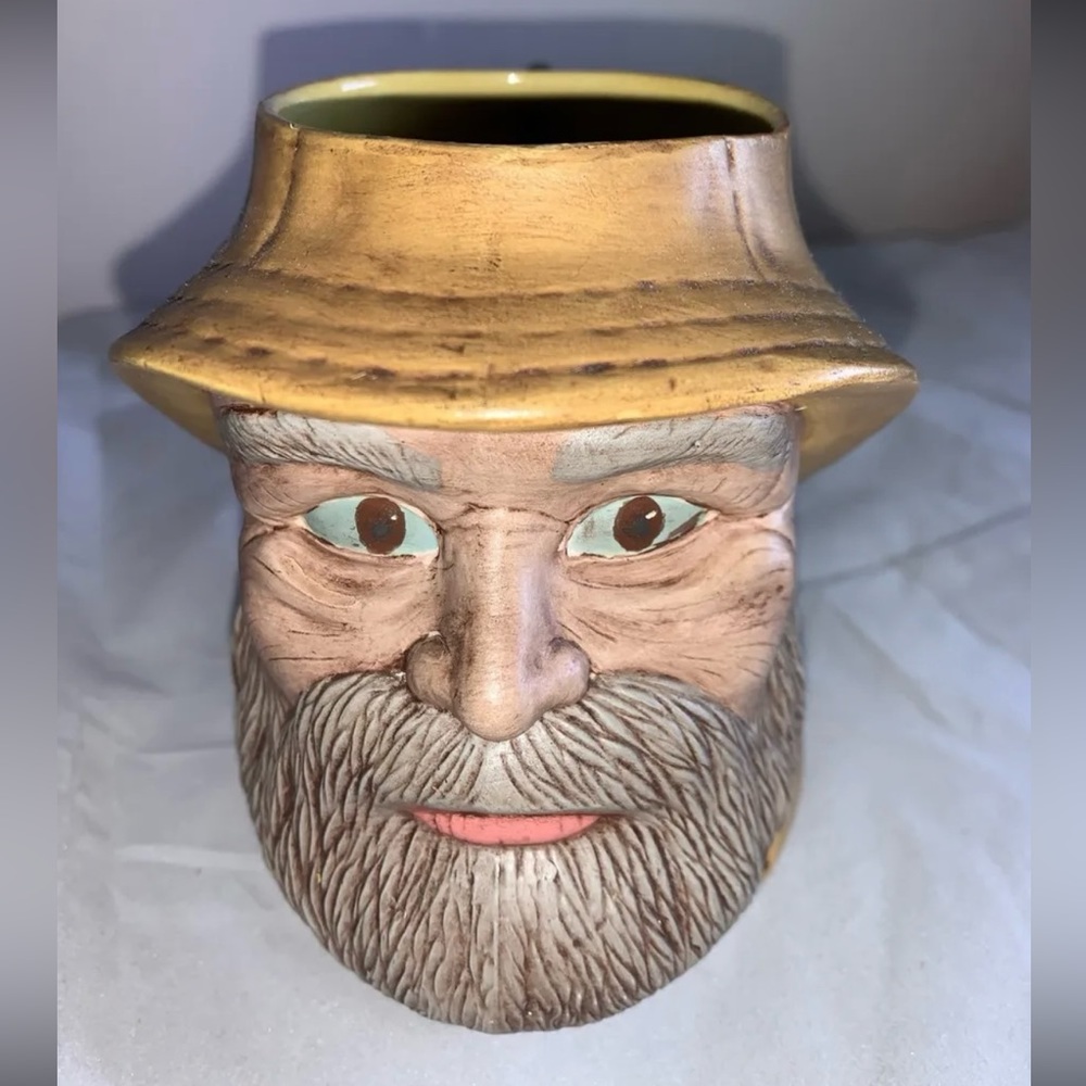 Ceramic Hand Painted Mug Nautical Fisherman Bust Fish Handle Cottage Lake House